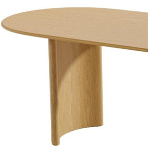HomeRoots 79" Elegant Natural Oak Oval Dining Table with Mirrored Pedestal Base for Stylish Gatherings 712134