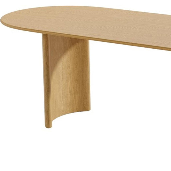 HomeRoots 79" Elegant Natural Oak Oval Dining Table with Mirrored Pedestal Base for Stylish Gatherings 712134