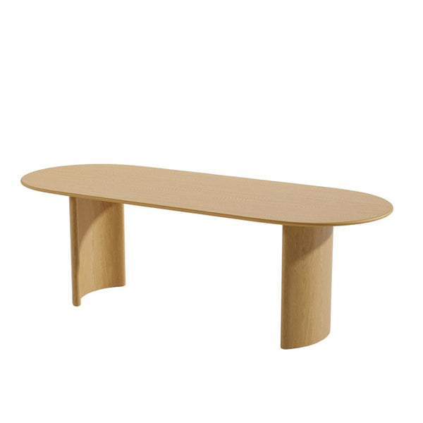 HomeRoots 79" Elegant Natural Oak Oval Dining Table with Mirrored Pedestal Base for Stylish Gatherings 712134