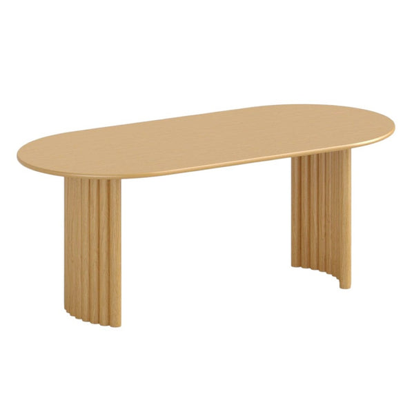 HomeRoots 79" Natural Solid Wood Oval Dining Table with Mirrored Double Pedestal Base for Elegant Dining Spaces 712135