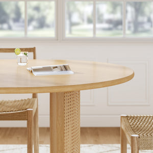 HomeRoots 79" Natural Solid Wood Oval Dining Table with Mirrored Double Pedestal Base for Elegant Gatherings 712136