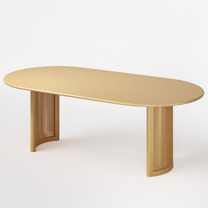 HomeRoots 79" Natural Solid Wood Oval Dining Table with Mirrored Double Pedestal Base for Elegant Gatherings 712136