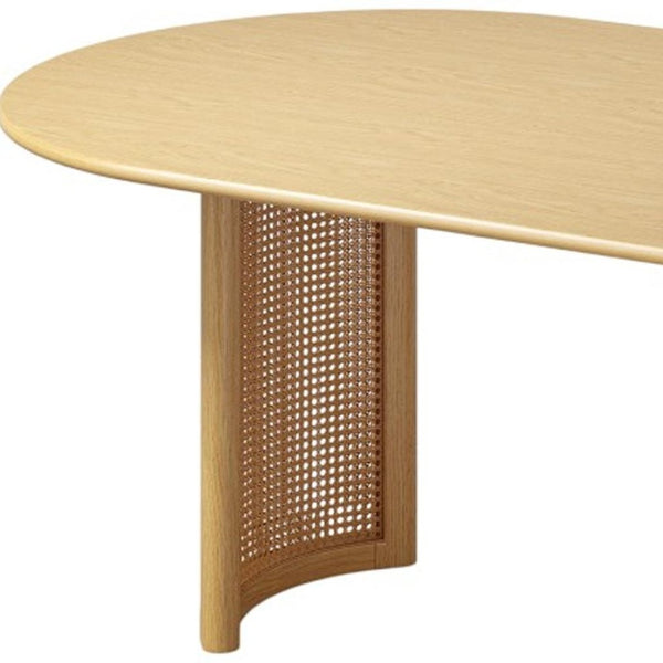 HomeRoots 79" Natural Solid Wood Oval Dining Table with Mirrored Double Pedestal Base for Elegant Gatherings 712136