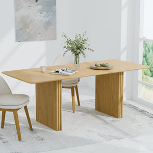 HomeRoots 67" Walnut Solid Wood Oval Dining Table with Mirrored Double Pedestal Base for Modern Elegance 712137