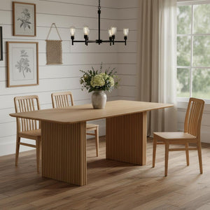 HomeRoots 67" Walnut Solid Wood Oval Dining Table with Mirrored Double Pedestal Base for Modern Elegance 712137