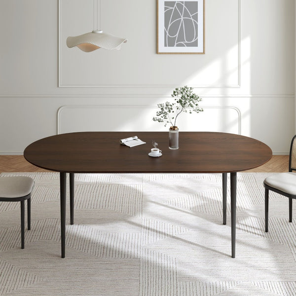 HomeRoots 67" Elegant Oval Dining Table with Mirrored Base - Premium Solid Wood Craftsmanship for Any Space 712138