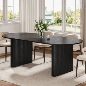 HomeRoots 79" Natural Solid Wood Oval Dining Table with Mirrored Double Pedestal Base for Elegant Spaces 712140