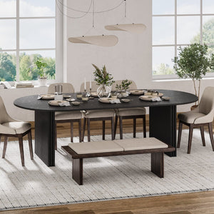 HomeRoots 79" Natural Solid Wood Oval Dining Table with Mirrored Double Pedestal Base for Elegant Spaces 712140