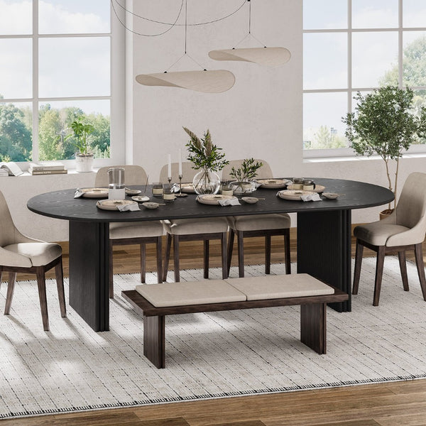 HomeRoots 79" Natural Solid Wood Oval Dining Table with Mirrored Double Pedestal Base for Elegant Spaces 712140