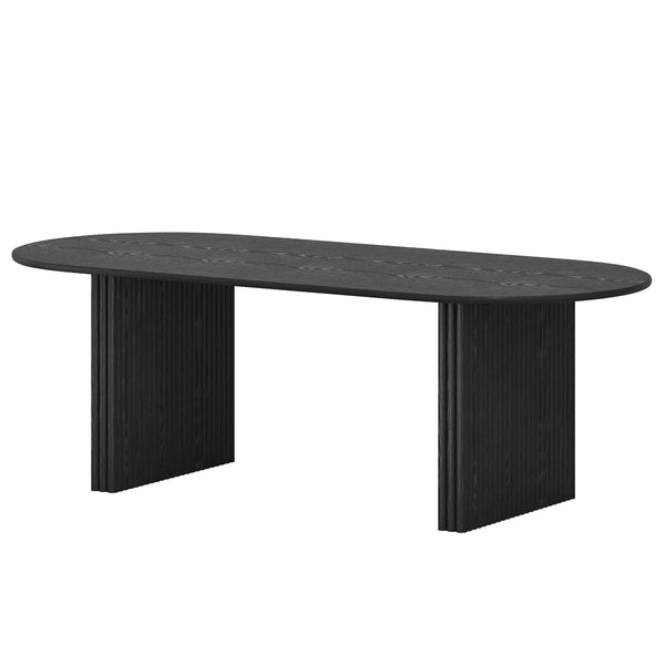 HomeRoots 79" Natural Solid Wood Oval Dining Table with Mirrored Double Pedestal Base for Elegant Spaces 712140