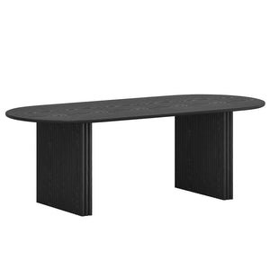 HomeRoots 79" Natural Solid Wood Oval Dining Table with Mirrored Double Pedestal Base for Elegant Spaces 712140