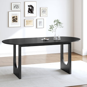 HomeRoots 79" Elegant Walnut Oval Dining Table with Mirrored Double Pedestal Base for Stylish Gatherings 712142