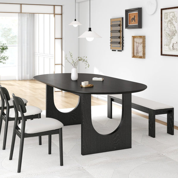 HomeRoots 79" Elegant Walnut Oval Dining Table with Mirrored Double Pedestal Base for Stylish Gatherings 712142