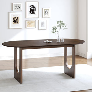 HomeRoots 79" Natural Solid Wood Oval Dining Table with Luxurious Mirrored Pedestal Base for Elegant Spaces 712143