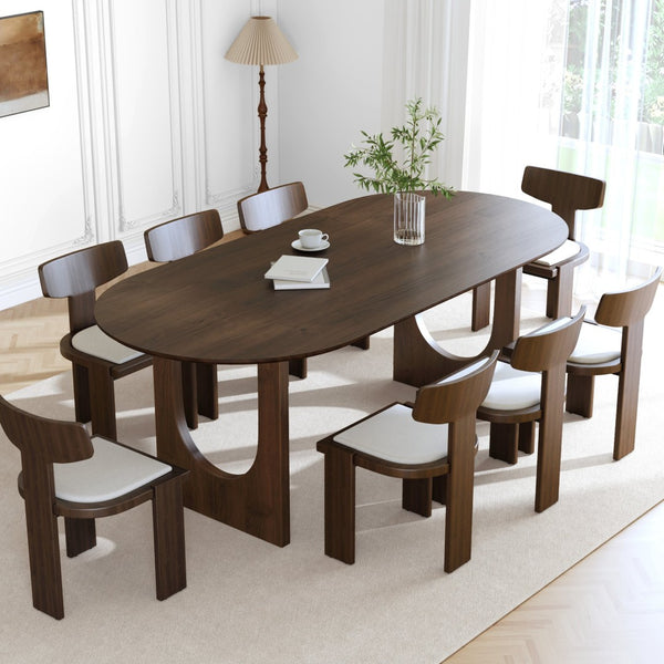 HomeRoots 79" Natural Solid Wood Oval Dining Table with Luxurious Mirrored Pedestal Base for Elegant Spaces 712143