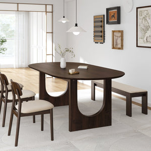 HomeRoots 79" Natural Solid Wood Oval Dining Table with Luxurious Mirrored Pedestal Base for Elegant Spaces 712143