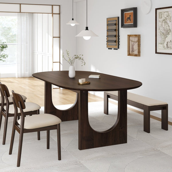 HomeRoots 79" Natural Solid Wood Oval Dining Table with Luxurious Mirrored Pedestal Base for Elegant Spaces 712143