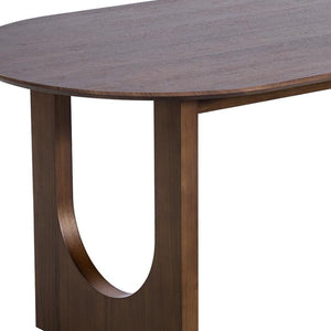 HomeRoots 79" Natural Solid Wood Oval Dining Table with Luxurious Mirrored Pedestal Base for Elegant Spaces 712143