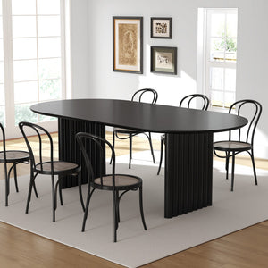HomeRoots 79" Walnut Solid Wood Oval Dining Table with Mirrored Double Pedestal Base - Stylish & Versatile! 712145
