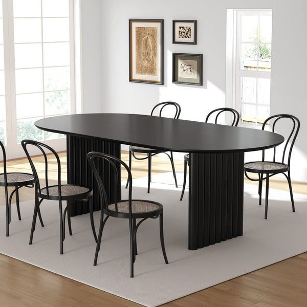 HomeRoots 79" Walnut Solid Wood Oval Dining Table with Mirrored Double Pedestal Base - Stylish & Versatile! 712145