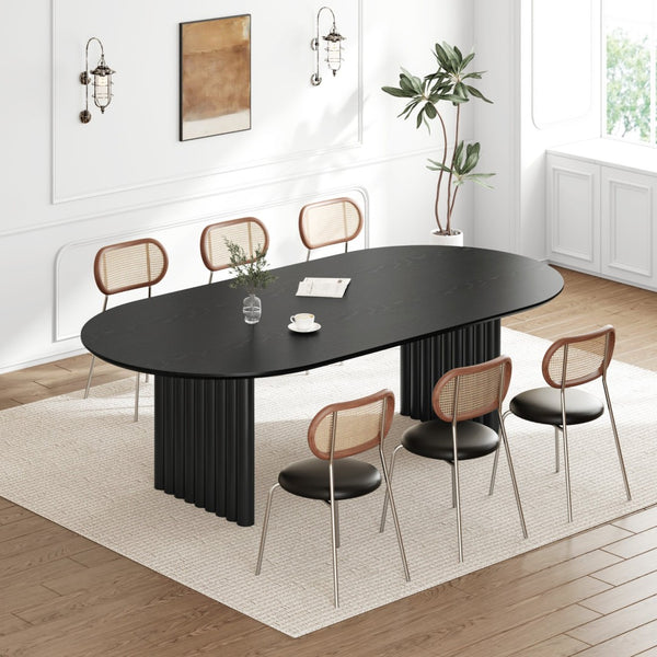 HomeRoots 79" Walnut Solid Wood Oval Dining Table with Mirrored Double Pedestal Base - Stylish & Versatile! 712145
