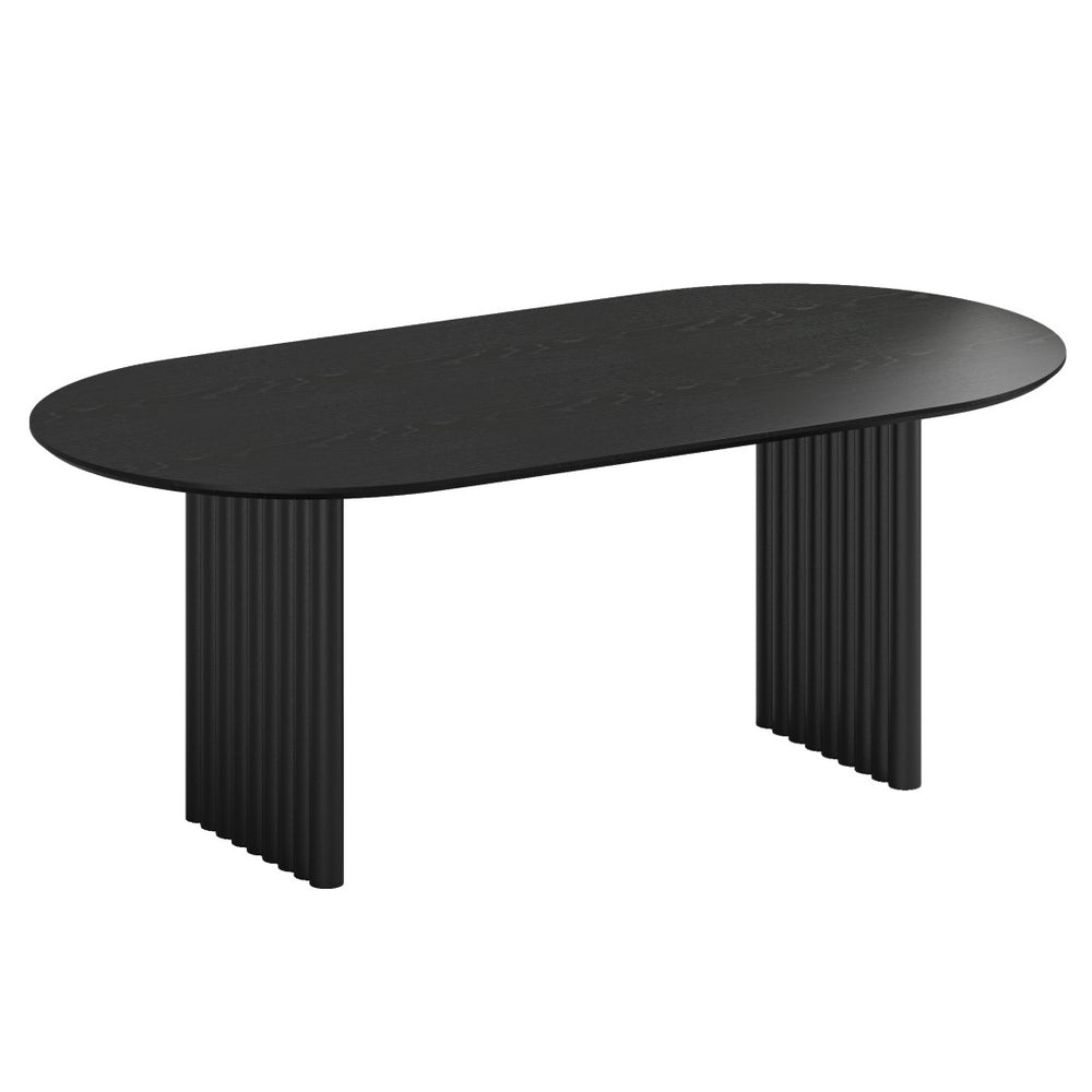 HomeRoots 79" Oval Natural Solid Wood Dining Table with Mirrored Double Pedestal for Modern Living Spaces 712146