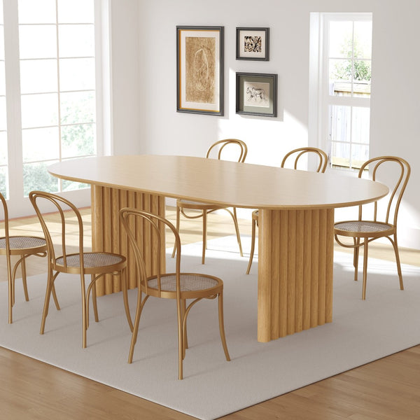 HomeRoots 59" Natural Solid Wood Round Dining Table with Elegant Mirrored Double Pedestal Base for Gatherings 712147