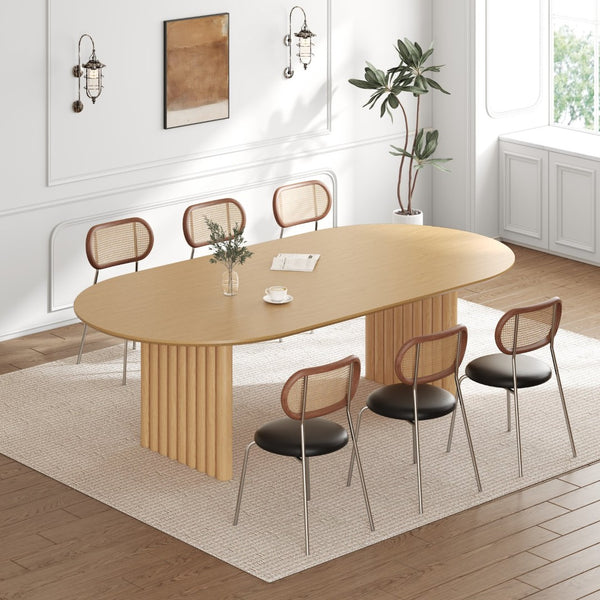 HomeRoots 59" Natural Solid Wood Round Dining Table with Elegant Mirrored Double Pedestal Base for Gatherings 712147