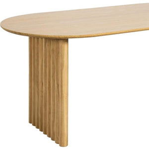 HomeRoots 59" Natural Solid Wood Round Dining Table with Elegant Mirrored Double Pedestal Base for Gatherings 712147