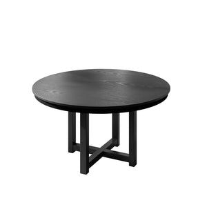 HomeRoots 52" Black Solid Wood Round Dining Table with Elegant Double Pedestal Base for Timeless Style & Durability 712149