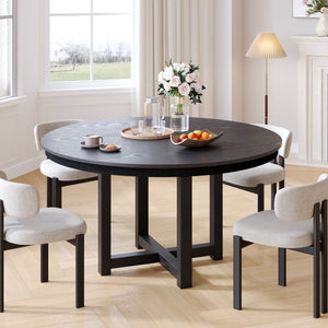 HomeRoots 52" Black Solid Wood Round Dining Table with Elegant Double Pedestal Base for Timeless Style & Durability 712149