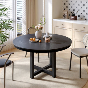HomeRoots 52" Black Solid Wood Round Dining Table with Elegant Double Pedestal Base for Timeless Style & Durability 712149