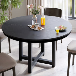 HomeRoots 52" Black Solid Wood Round Dining Table with Elegant Double Pedestal Base for Timeless Style & Durability 712149