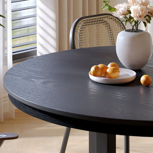 HomeRoots 52" Black Solid Wood Round Dining Table with Elegant Double Pedestal Base for Timeless Style & Durability 712149