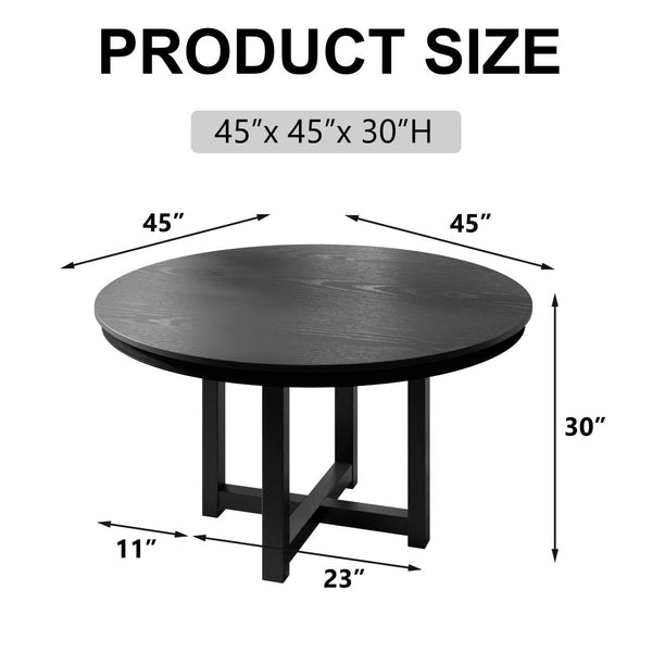 HomeRoots 52" Black Solid Wood Round Dining Table with Elegant Double Pedestal Base for Timeless Style & Durability 712149