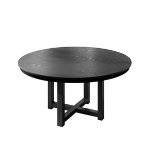 HomeRoots 59" Elegant Black Solid Wood Round Dining Table with Mirrored Double Pedestal Base - Seats 6 Comfortably 712150