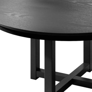 HomeRoots 59" Elegant Black Solid Wood Round Dining Table with Mirrored Double Pedestal Base - Seats 6 Comfortably 712150