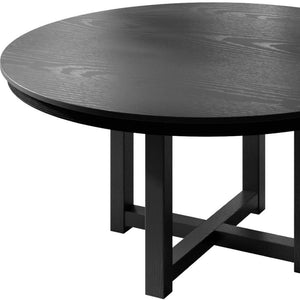 HomeRoots 59" Elegant Black Solid Wood Round Dining Table with Mirrored Double Pedestal Base - Seats 6 Comfortably 712150
