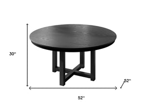 HomeRoots 59" Elegant Black Solid Wood Round Dining Table with Mirrored Double Pedestal Base - Seats 6 Comfortably 712150