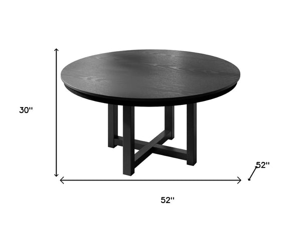 HomeRoots 59" Elegant Black Solid Wood Round Dining Table with Mirrored Double Pedestal Base - Seats 6 Comfortably 712150