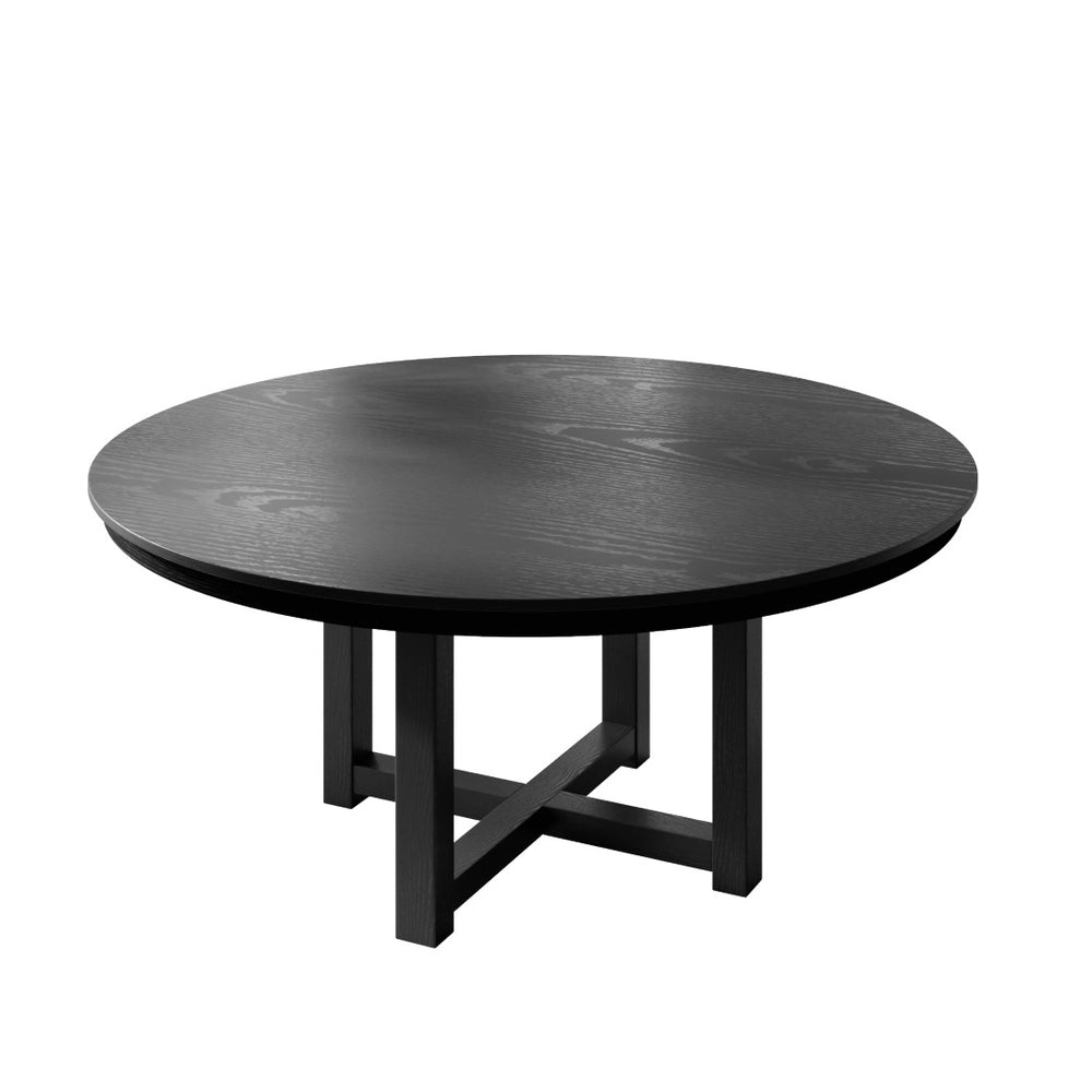 HomeRoots 42" Elegant Black Solid Wood Round Dining Table with Double Pedestal Base for Modern Interiors 712151