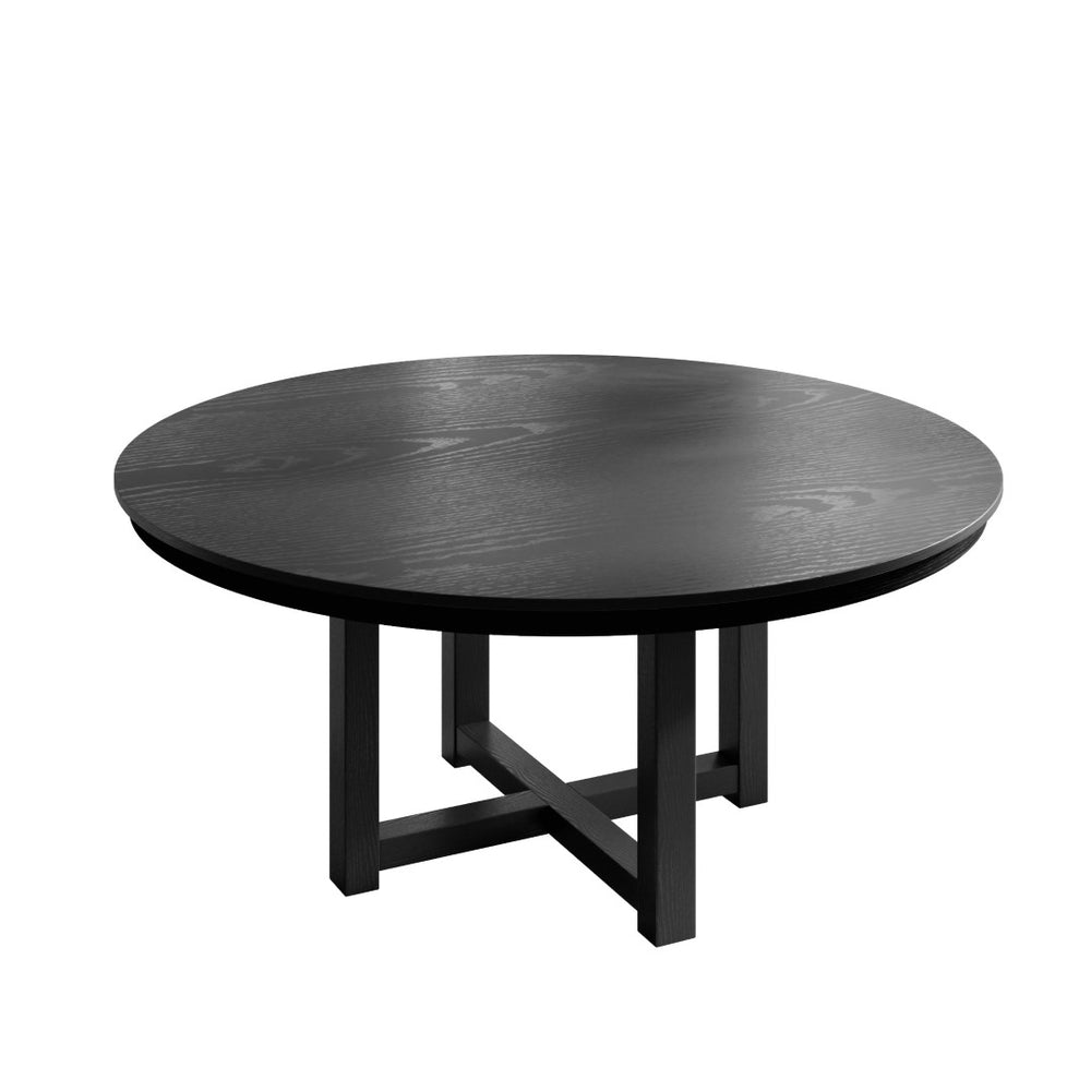 HomeRoots 42" Elegant Black Solid Wood Round Dining Table with Double Pedestal Base for Modern Interiors 712151