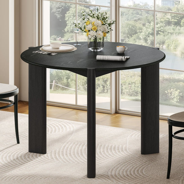 HomeRoots 42" Natural Solid Wood Round Dining Table with Mirrored Double Pedestal Base for Elegant Gatherings 712152