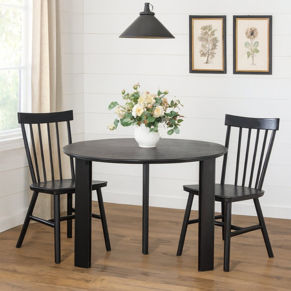 HomeRoots 42" Natural Solid Wood Round Dining Table with Mirrored Double Pedestal Base for Elegant Gatherings 712152