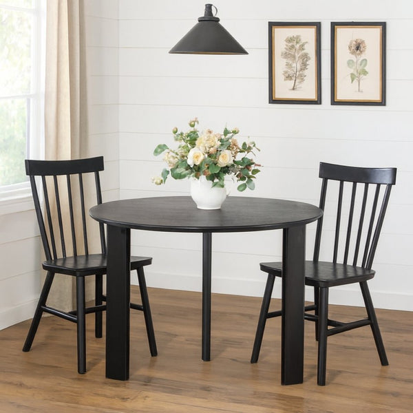 HomeRoots 42" Natural Solid Wood Round Dining Table with Mirrored Double Pedestal Base for Elegant Gatherings 712152