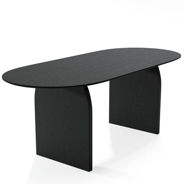 HomeRoots 79" Elegant Oval Solid Wood Dining Table with Mirrored Double Pedestal Base for Stylish Gatherings 712154
