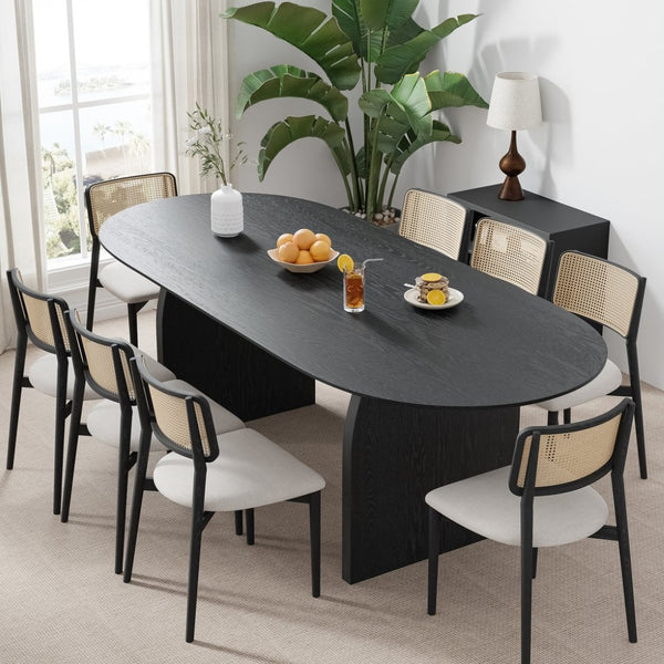 HomeRoots 79" Elegant Oval Solid Wood Dining Table with Mirrored Double Pedestal Base for Stylish Gatherings 712154