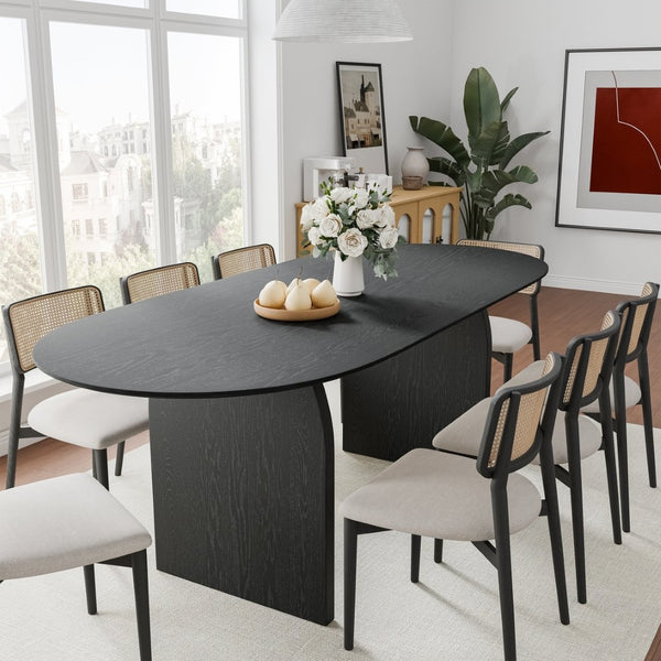 HomeRoots 79" Elegant Oval Solid Wood Dining Table with Mirrored Double Pedestal Base for Stylish Gatherings 712154