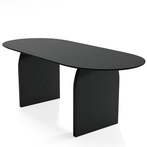 HomeRoots 79" Elegant Oval Solid Wood Dining Table with Mirrored Double Pedestal Base for Stylish Gatherings 712154