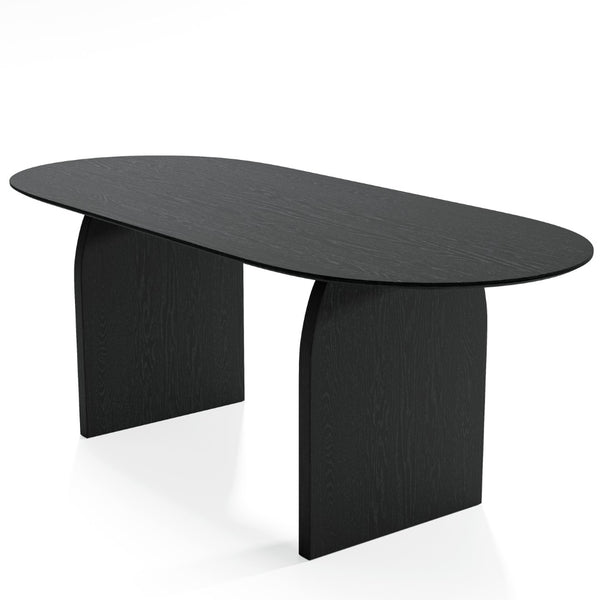 HomeRoots 79" Elegant Oval Solid Wood Dining Table with Mirrored Double Pedestal Base for Stylish Gatherings 712154